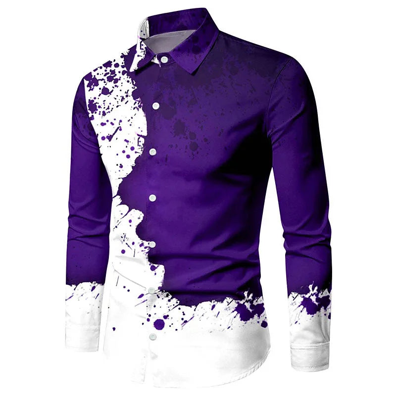 Men's Long Sleeve Shirt Fashion New Lapel Button Casual Outdoor Party Comfortable Soft Material Purple Gold Black 2023 Plus Size