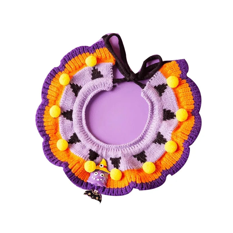 Cat Collar Halloween Costumes for Cats Puppies Knit Witch Hat Neck Piece for Halloween Party Decoration Funny Pumpkin Hat Set