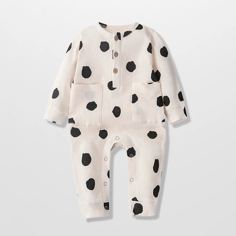Newborn Baby Romper Heart Polka Dots Print Jumpsuit Toddler Boys Girls Long Sleeve Rompers for Spring Autumn Playsuit