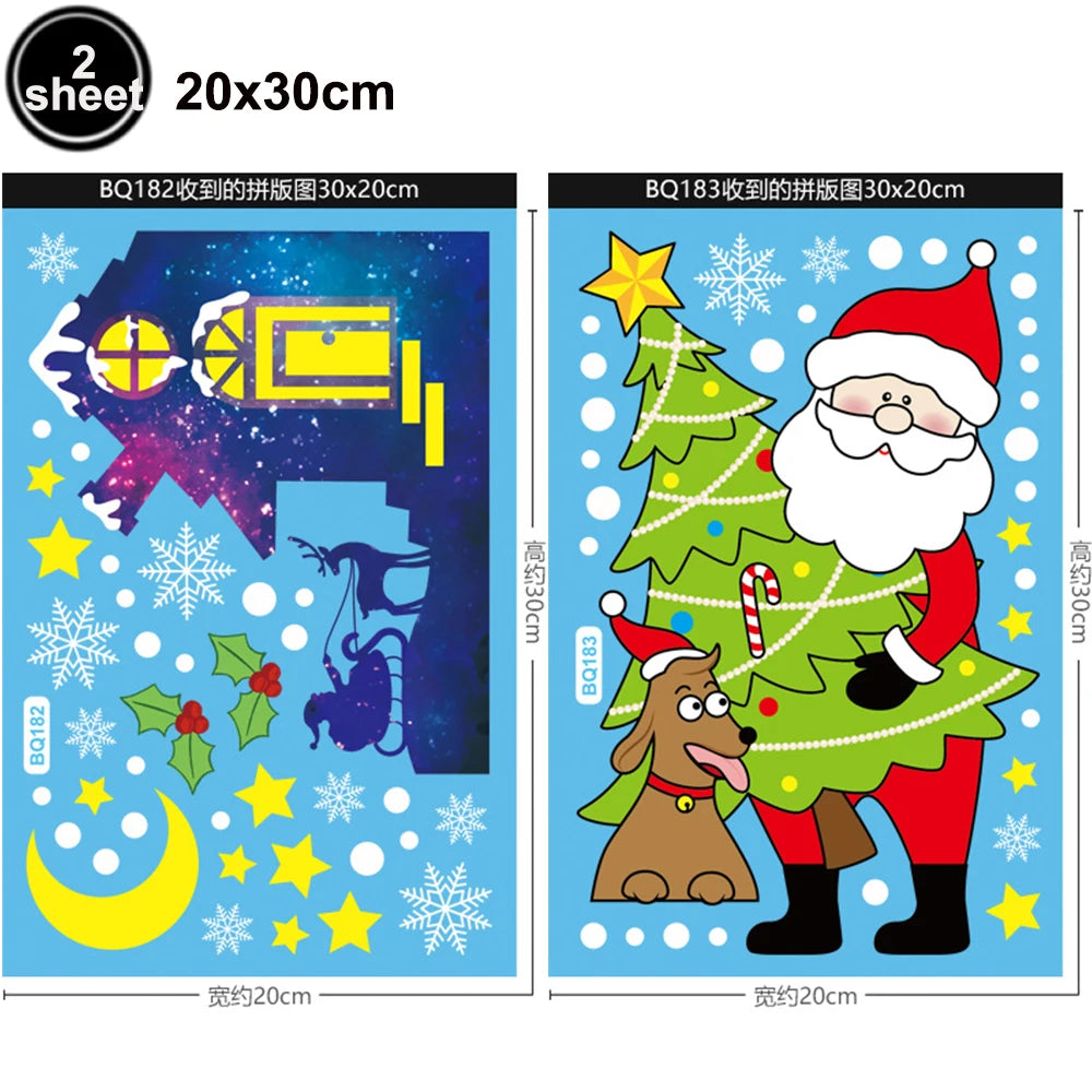Christmas Window Cling Stickers Santa Claus Reindeer Snowflake Gift Box Window Decals for Xmas Home Shop Glass Door Window Decor
