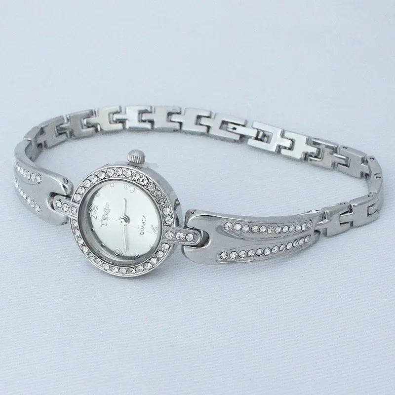 1PCs Classic Vintage Business Women Wristwatch Sliver Quartz Watch Bracelet Watches Party Office Christmas Gifts