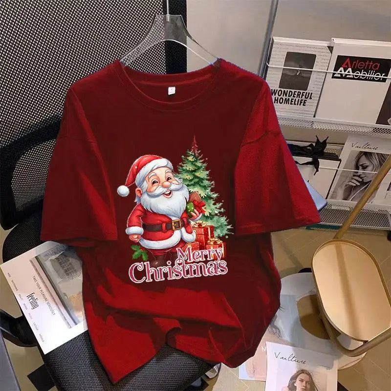2024 New Year T-shirt Women Christmas Clothes Oversize Loose Short-sleeved Casual Woman tshirt Summer Plus Size Round Neck