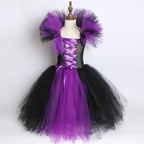 Halloween Evil Queen Costume for Kids Carnival Party Dress Up Outfit Purple Black Witch Costume for Girls Fancy Tulle Tutu Dress