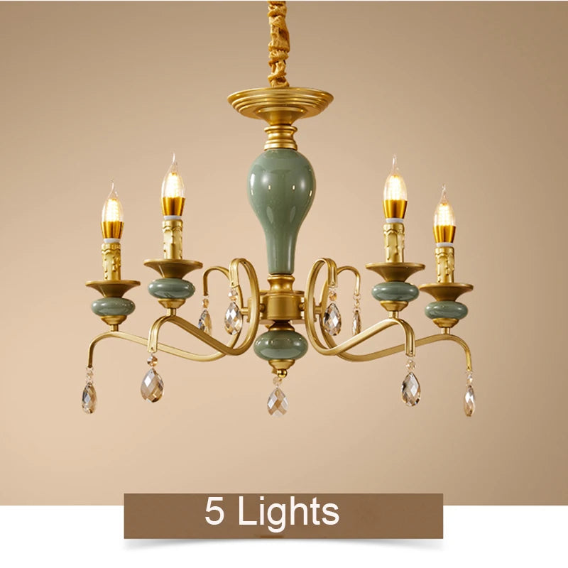 Mediterranean Style Ceramic Crystal Chandelier for Living Room Bedroom Villa Duplex - Elegant Lighting Fixture