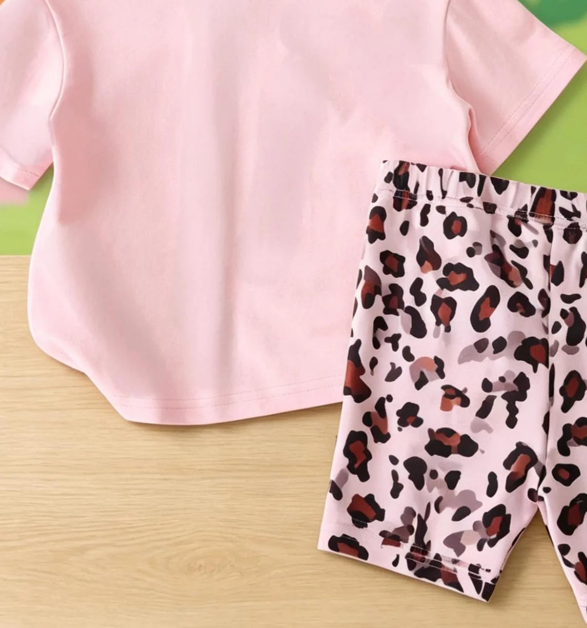 Sweet Cool Style Cartoon Cat Leopard Print Girls Short Sleeve Shorts Set New Arrival