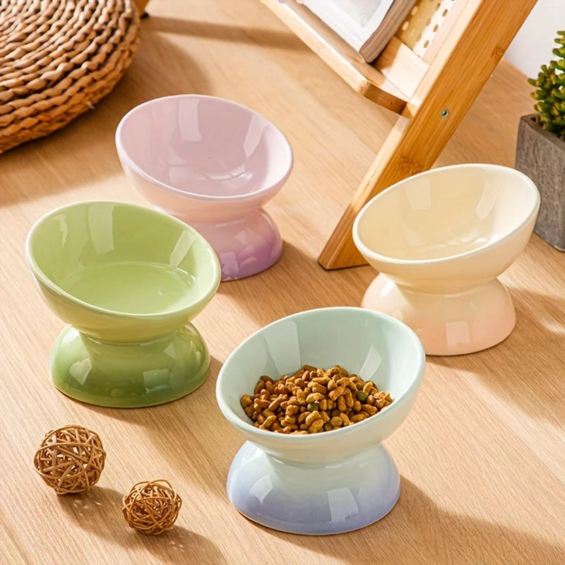 Ceramic Cat Bowl Pet Accessories Drink Water Bowl  Diagonal High Feet Cute Protection Cervical Spine Cat Bowl Pet Supplies