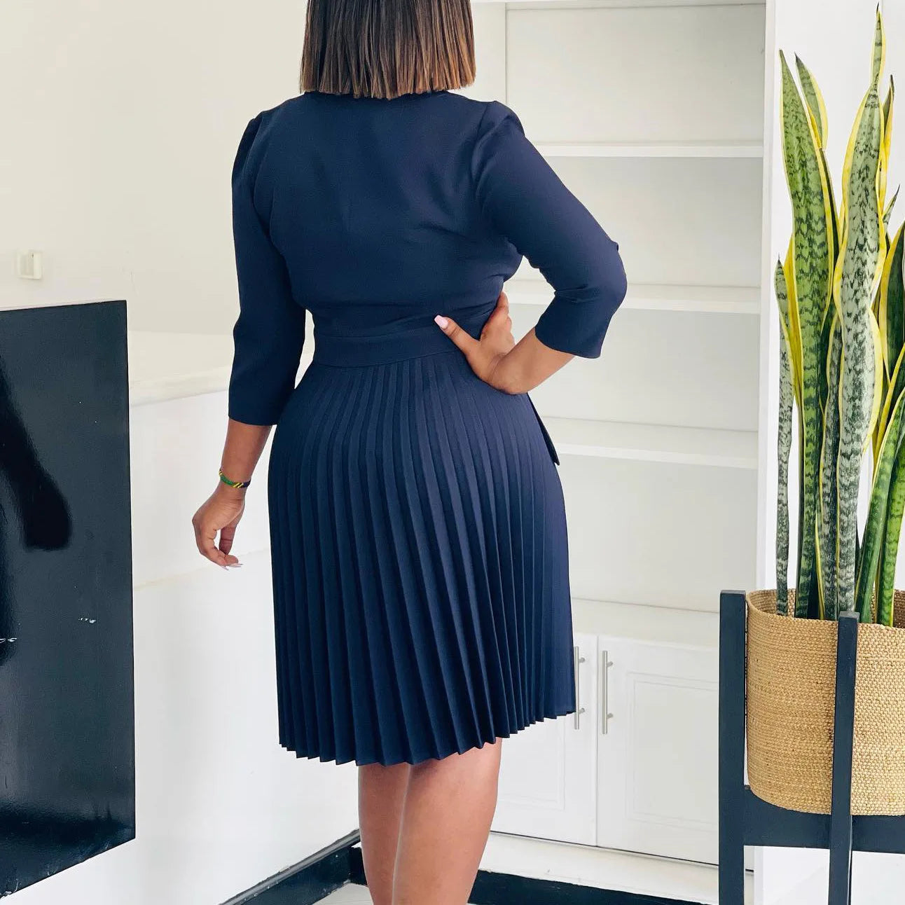 Elegant Dresses for Women Blazer Turn Down Collar Pleated Modest Church Office Ladies Work Wear Female African Slim Autumn New