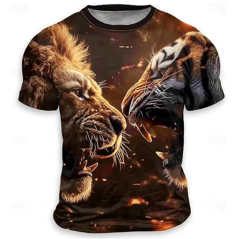 Funny 3D Tiger Print Men's T Shirt Hip Hop Trend Harajuku Streetwear Casual O-neck Loose Tops Summer Fashion Animal Pattern Tees
