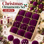 6CM Christmas Balls Set 15PCS Soft Velvet Flocked Ball Ornaments 4 Shapes Christmas Tree Decorations Home Gift Holiday Decor