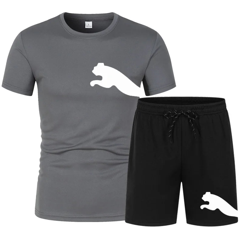 Summer 2026 Trendy Casual Sports Two-Piece Set for Youth Men Short-Sleeved T-Shirt And Shorts Combo Sportswear Set