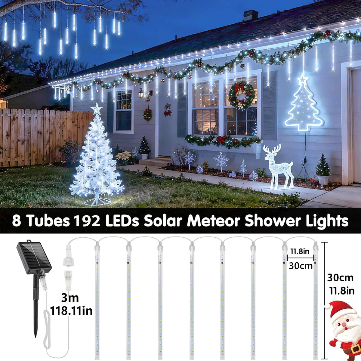 Solar LED Meteor Shower String Light Outdoor Icicle Fairy Light for Christmas Tree Wedding Party Garden Camping Decor Solar Lamp