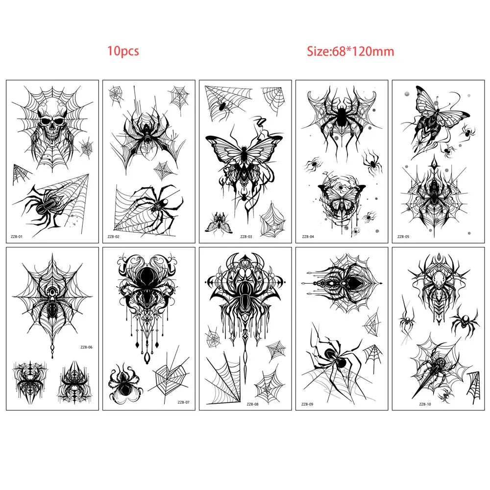10 Sheets Halloween Eyebrow Stickers Spider Web Tattoo Stickers Body Makeup Waterproof Temporary Tattoo Halloween Fake Tattoo