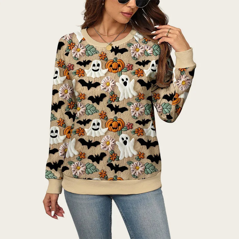 Autumn and Winter New Ghost Pumpkin Halloween Pullover Sweatshirt for Women, Plus Size