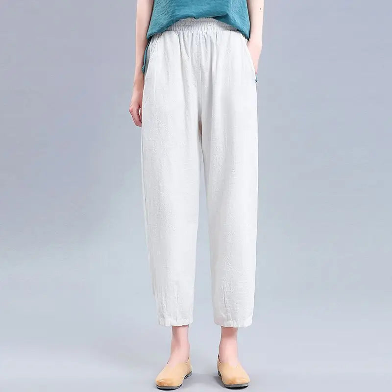 Pants For Women Loose Baggy Trends 2025 All Medium New In Outfits One Size High Quality Casual Xxl G Woman Trousers Cotton Linen
