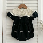 2025 New Summer Newborn Baby Girl Romper 0-24M Baby Girl Clothing Lace Collar Cotton Embroidery Bow Toddler Baby Girls Jumpsuit