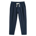 Mens Lightweight Cotton Pants Casual Solid Color Sweatpants Straight Drawstring Baggy Streetwear Breathable Ninth Pants
