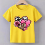Love Heart Print T-shirts for Girls Summer Children Casual Fashion Funny Cute Colorful Comfortable Tops O-Neck Short Sleeve Tees