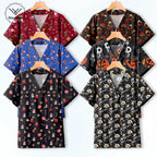 Short Sleeve V Neck Print Christmas Uniform Nursing Tops Male Scrub Nurse Working Uniforms T-Shirts Workwear Women Beauty Scrubs