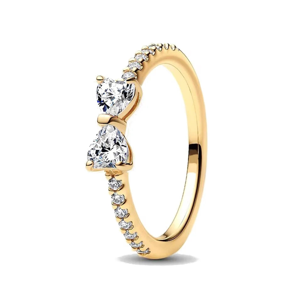 18K Gold Plated Original 925 Sterling Silver Ring Bow Heart Lotus Rings For Women Valentine's Birthday Gift DIY Jewelry 2025 New