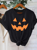 Women'S Halloween Pumpkin Face T-Shirt Black with Orange Lantern Harajuku Sleeve Casual Clothing Street Tops Aesthetic Clothes