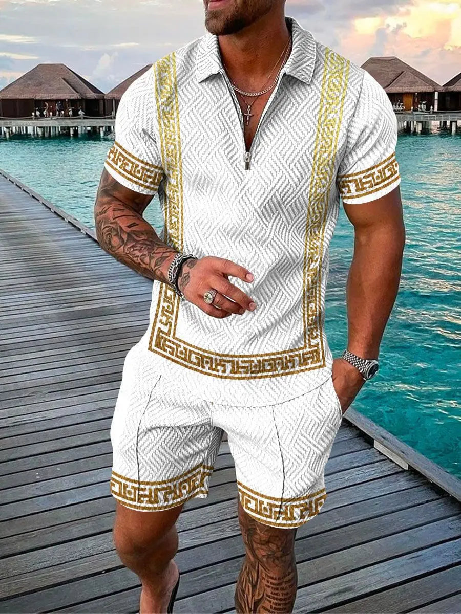 2026 Summer Men Matching Set Short Sleeve Polo Shirt Shorts Breathable Vacation Sports 2 Piece Outfits Men's Short Suit Set
