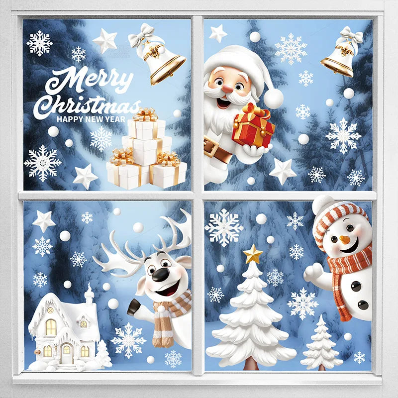 New White Christmas Sticker Santa Claus Christmas Static Sticker Shopping Mall Shop Window Background Decorative Window Sticker