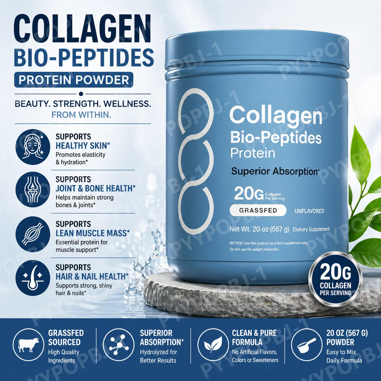 Collagen Peptides Powder Hydrolyzed Protein Unflavored Easy Mix Daily Beauty Nutrition Supplement High Protein Collagen Powder