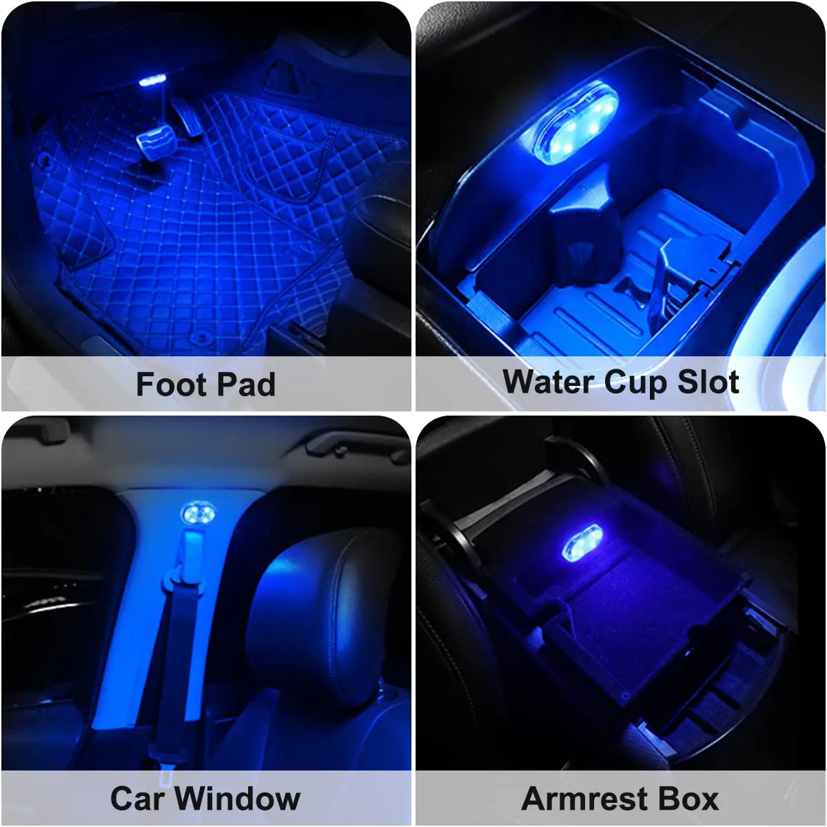 4Pcs Car LED Lights Interior Wireless 7 Colors with 6 LED Beads Portable USB Rechargeable Interior Led Night Light for Car Decor