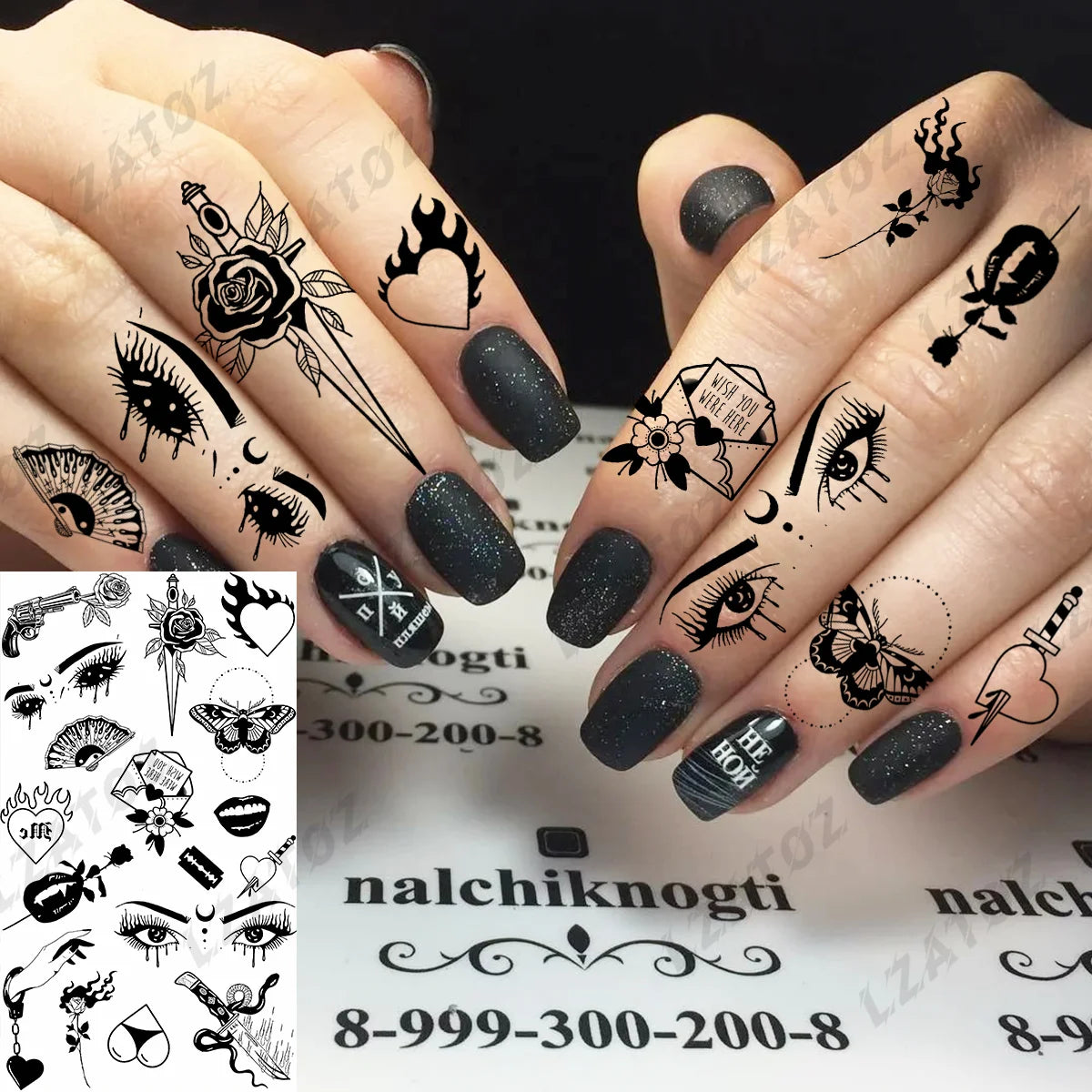 Realistic Eye Flower Temporary Tattoos For Woman Adults Rose Butterfly Tiny Fake Tattoo Sticker 3D Finger Waterproof Tatoos
