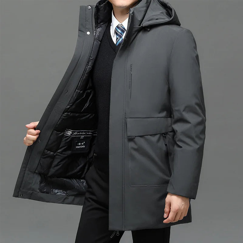 Business Men Thick Winter Big Hood Collar Warm Parka Waterproof Windproof NEW -40 Degrees Top Quality White Duck Down Jacket Men