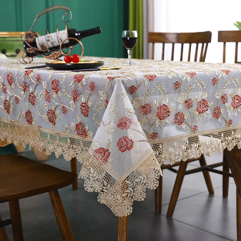 Battilo Rectangular Tablecloth Lace Table Cover Luxury Embroidered Coffee Tablecloths for Dining Tables Home Wedding Decoration