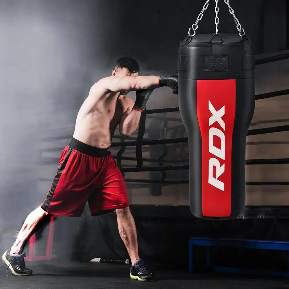 Leather Angled Heavy Bag Set for Boxing, Kickboxing, MMA, Muay Thai, Grappling, Sparring, BJJ, and Taekwondo Training