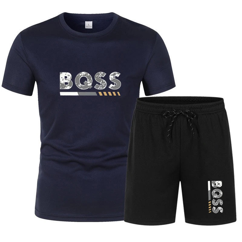 Men's summer sports short sleeve set, two-piece set, men's summer quick-dry sports set, breathable mesh short sleeve T-shirt and