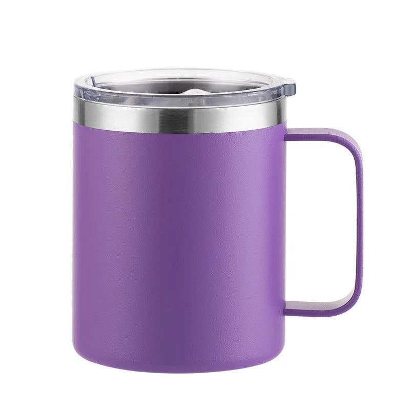 Custom Logo Name Stainless Steel Insulated Coffee Mug Tumbler with Handle 12 oz 360ml Tumbler Cup with Lid for Hot & Cold Drinks
