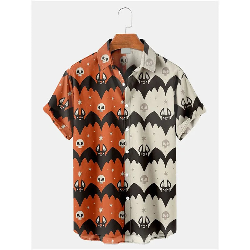Pumpkin Bat Graphic Hawaiian Shirt For Men Women Halloween 3D Printed Aloha Shirts Summer Casual Short Sleeve Blouse Lapel Tops