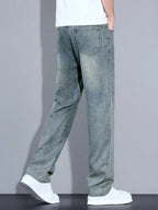 Lyocell Ice Silk Jeans Men's Fashion Korean Ultra-Thin Denim Pants Soft Drape Comfortable Business Straight Casual Trousers