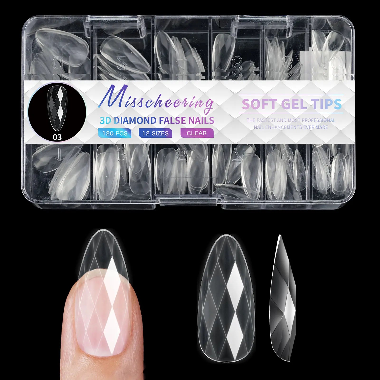 New 120/140pcs Square Almond Coffin Nail Extension Tips Natural Clear Full Cover Nails Dual Form 3D Diamond Soft Gel Nail Tips
