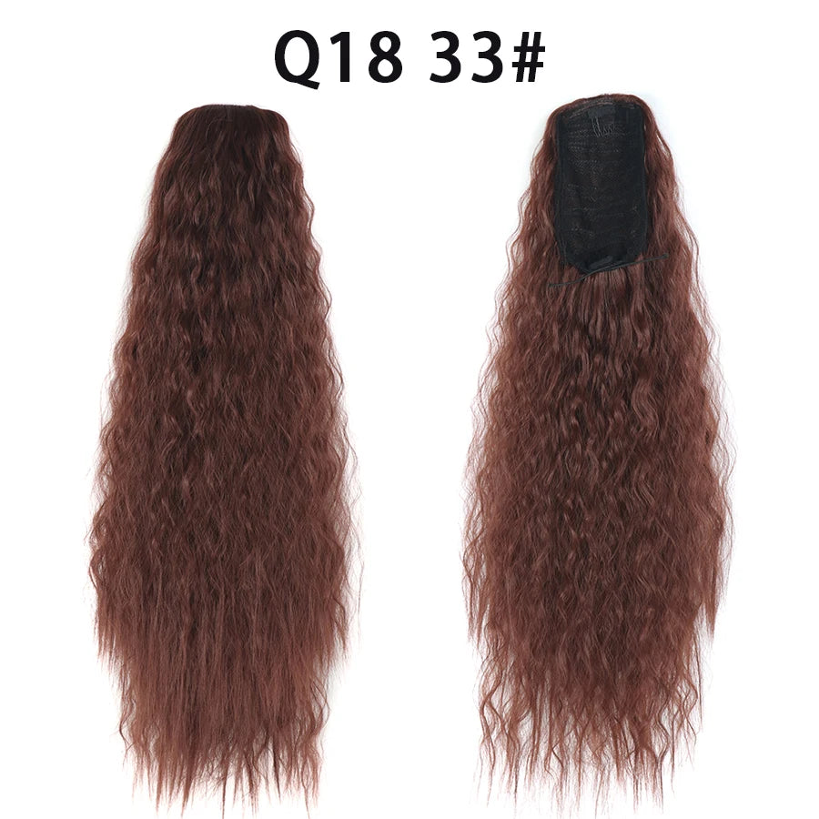 22 Inch Drawstring Ponytail Extension Curly Wave Long Ponytail Hair Extension Synthetic Corn Wavy Drawstring Ponytail Extensions