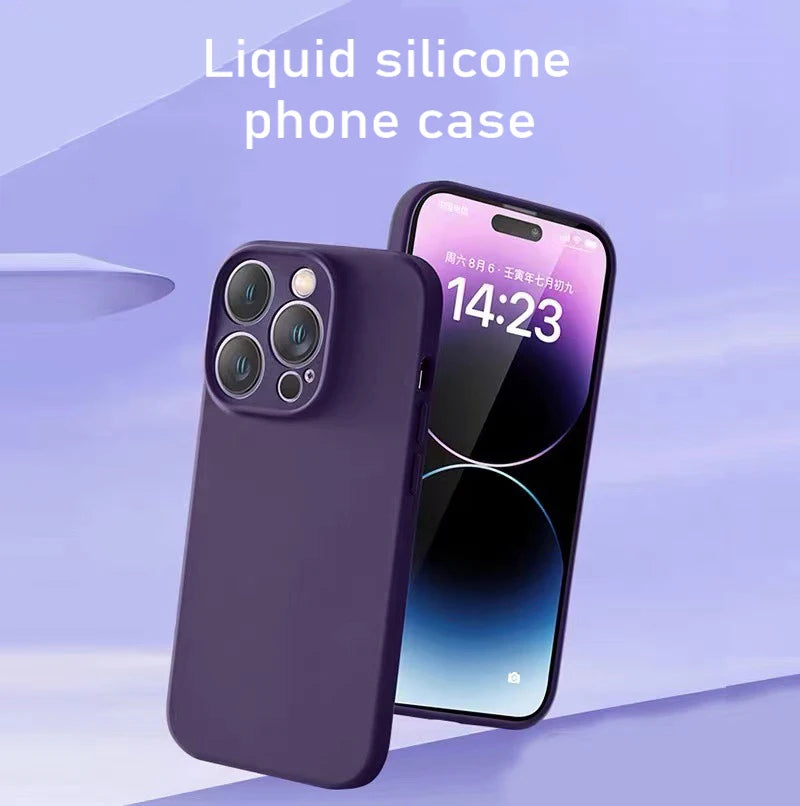 Original Silicone straight edge Case For iPhone 11 12 13 14 15 Pro XS Max XR X 8 7 Shockproof Funda Cover