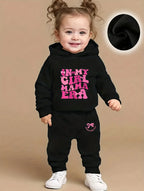 Baby Girl Autumn Winter Hooded Letter Print Fleece Sweatshirt with Casual Sports Long Pants Outdoor Suitable Newborn Outfit