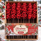 1/50PCS Christmas Artificial Red Berries Branches Xmas Tree Garland Flower Arrangement Branches Holly Berry Fake Flowers Plant
