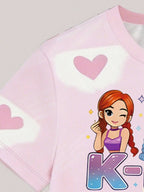 Girls' Summer Casual Outfit, Children's Printed Short-Sleeve Set, Girls' Heart and Cartoon Print Short-Sleeve T-Shirt + Shorts Two-Piece Set, Suitable for Girls over Three Years Old, Versatile Clothing