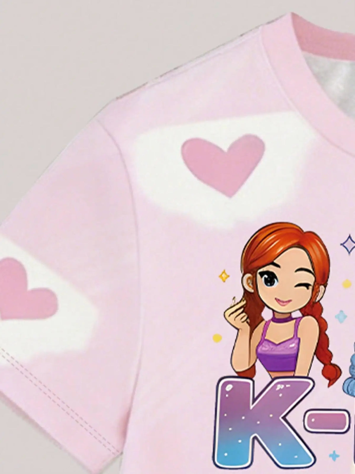 Girls' Summer Casual Outfit, Children's Printed Short-Sleeve Set, Girls' Heart and Cartoon Print Short-Sleeve T-Shirt + Shorts Two-Piece Set, Suitable for Girls over Three Years Old, Versatile Clothing