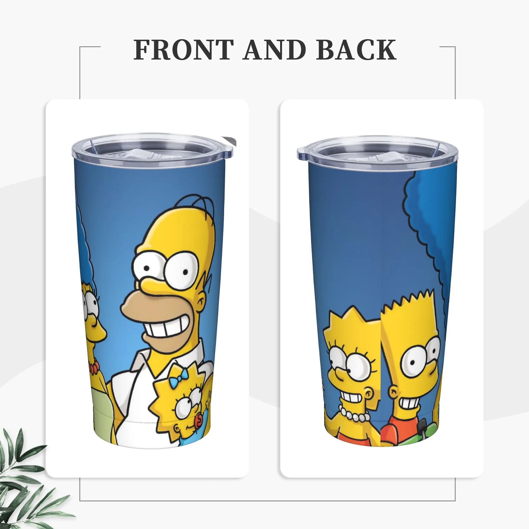Simpsons Cartoon Tumbler Vacuum Insulated  Thermal Cup with Lid Straw Smoothie Tea Mugs Spill Proof