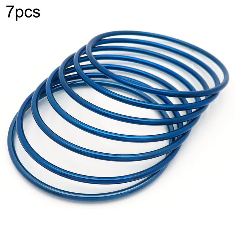 7pcs /set Lot Women Girls Bracelet Stainless Steel 3mm Thin Round Wire Plain Cuff Bangle Multi-color Joint layered 65mm KB63146