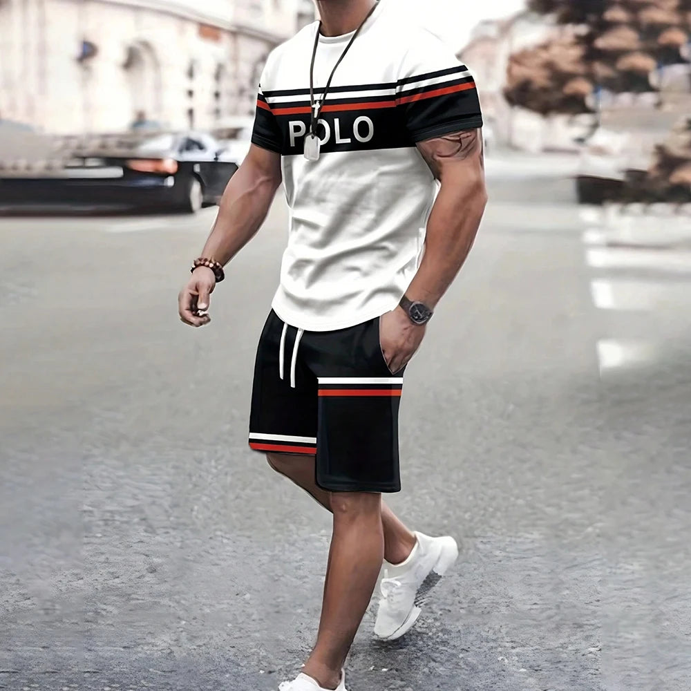 Fashionable New Men's Sportswear Short-Sleeved Shorts Suit Casual T-Shirt Shorts Sets Retro Cool Breathable Summer Two-Piece Set