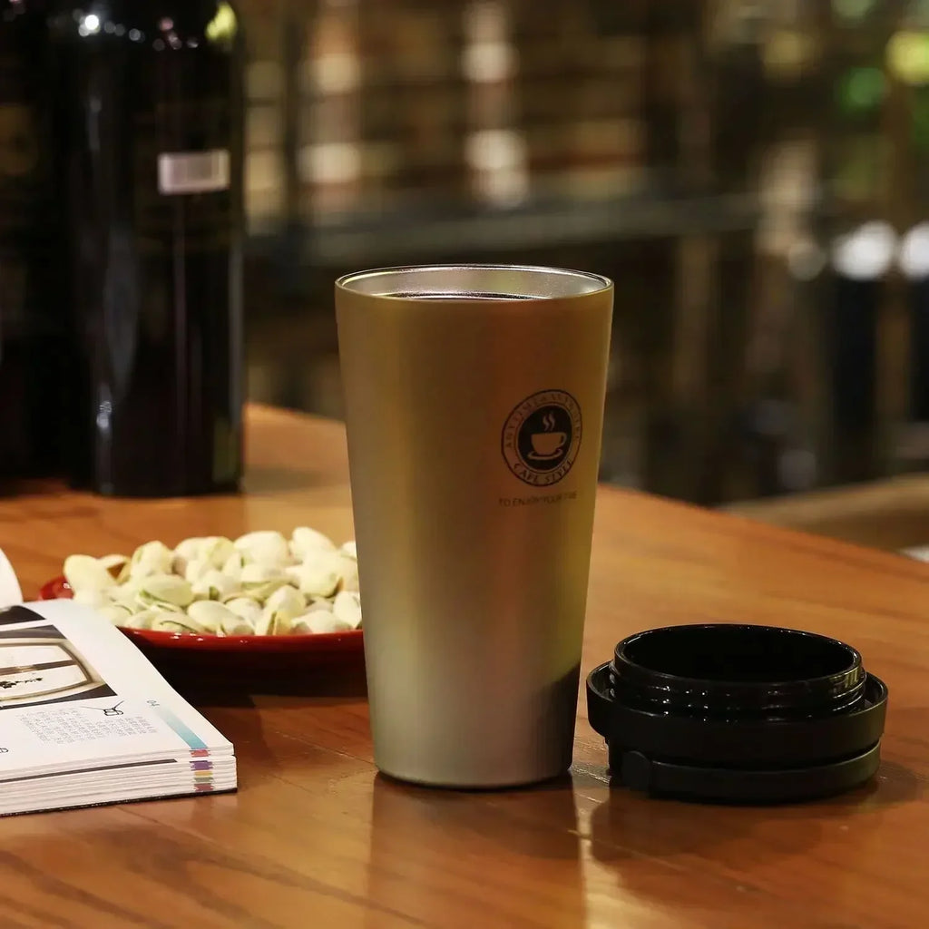 Travel Coffee Cup with Lid and Handle 500ml Insulated Double Wall Leak-Proof Thermos Mug Vacuum Stainless Steel Tea Tumbler