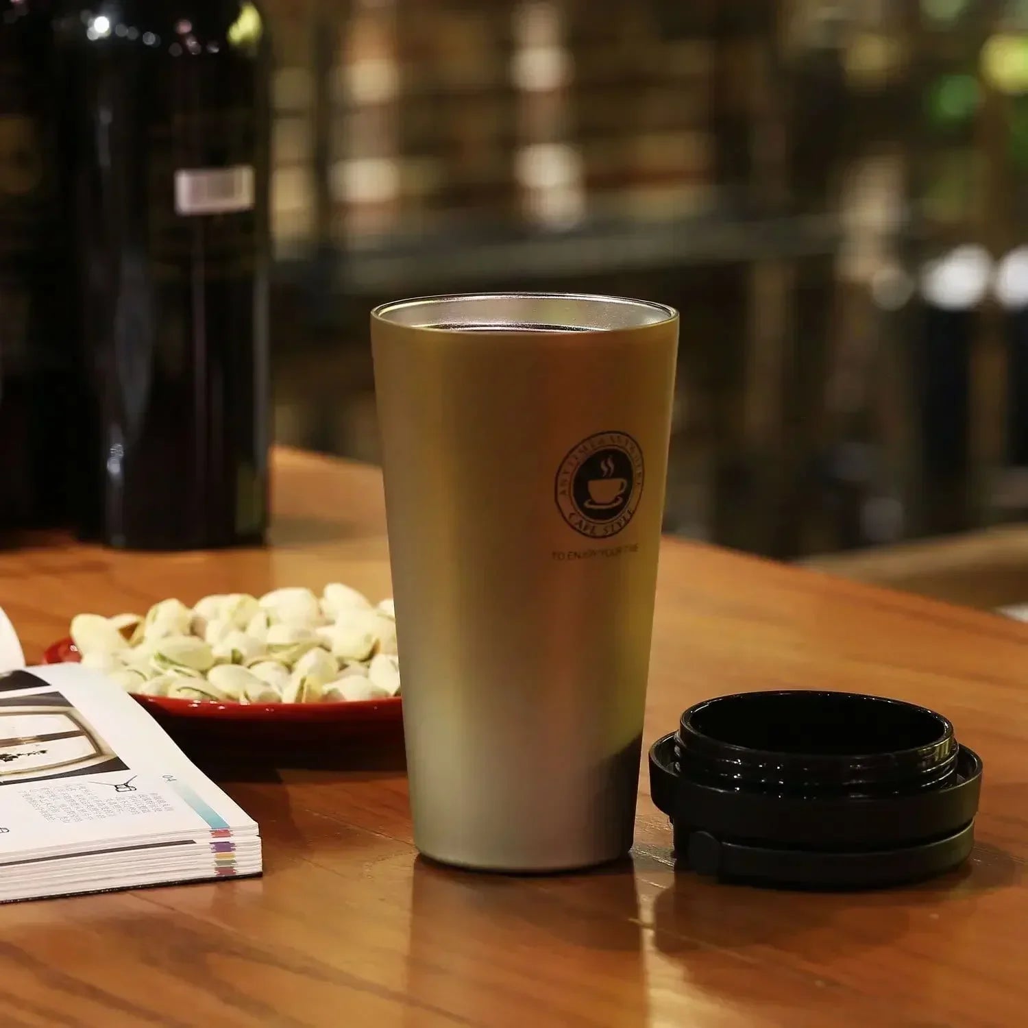 Travel Coffee Cup with Lid and Handle 500ml Insulated Double Wall Leak-Proof Thermos Mug Vacuum Stainless Steel Tea Tumbler