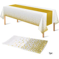 White Plastic Disposable Tablecloth Rectangle Party Table Cover Gold Dot Waterproof Table Cloth for Wedding Birthday Party Decor