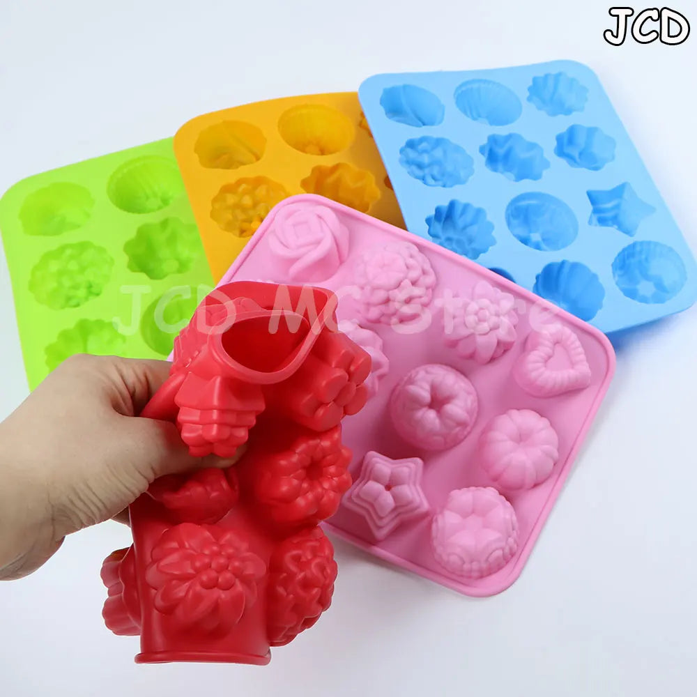 12-Cavity Silicone Flower Molds Non-Stick Jello Mold Baking Pans Ice Cube Trays for Kitchen Making Candy Chocolate Muffin Jelly